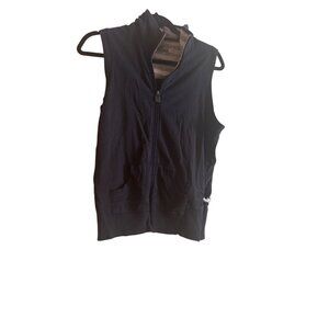 Oleg Cassini Sport Black Sleeveless Zip-Up Vest With Pockets & Drawstring Accent